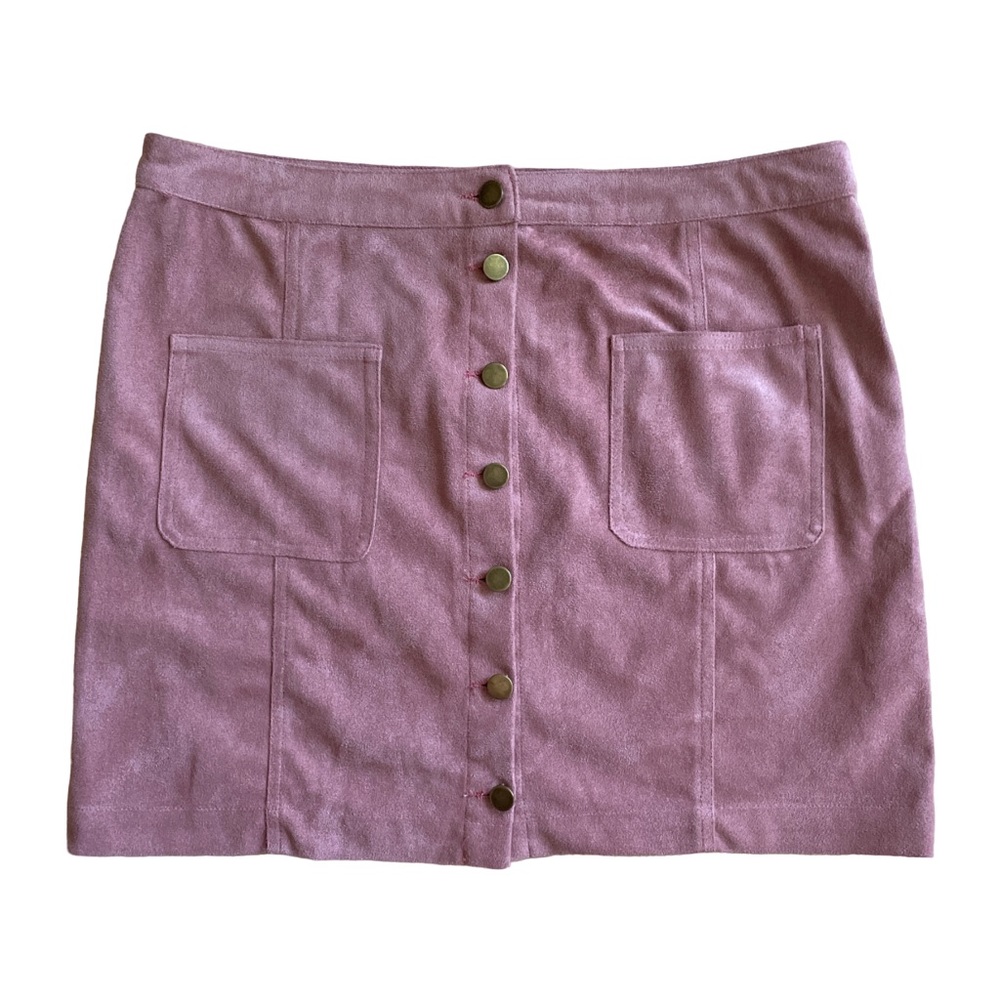 Rose Microsuede Button-Up Mini Skirt with Pockets Medium